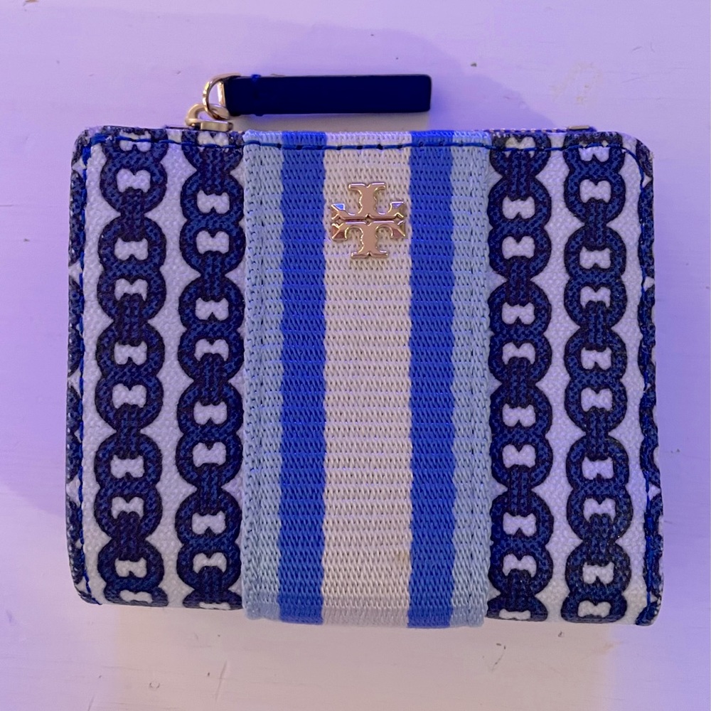 Tory Bruch Gemini Link Canvas Mini Wallet-Blue